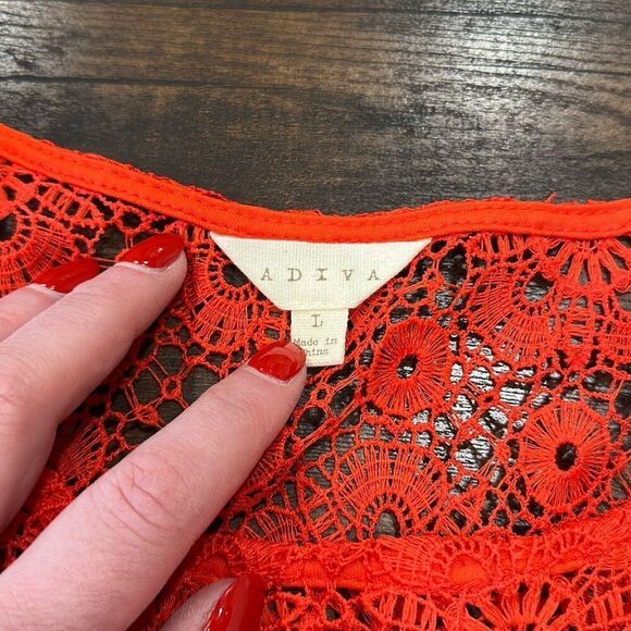 Adiva Womens Floral Crochet Open Knit 3/4 Bell Sleeve Top Red Orange Size Large - Picture 8 of 12